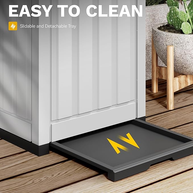 DWVO 36-Gallon Outdoor Trash Can with Fabric Bag, Tiered Lid & Drip Tray, Waterproof Resin Garbage Bin for Patio, Deck, and Backyard, White & Black-DeskLoop Office