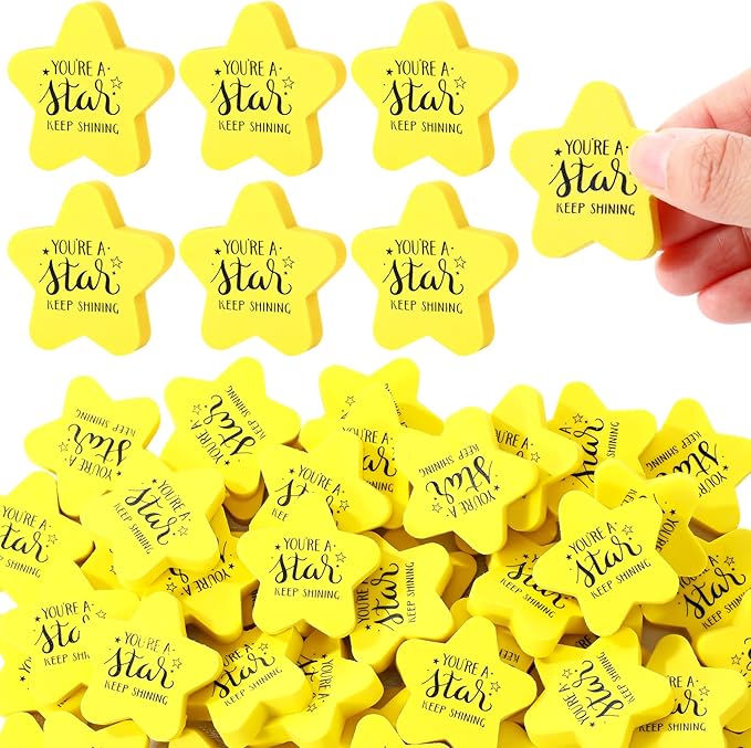 Spakon 50 Pcs Inspirational Star Erasers for Kids Bulk Cute Back to School Erasers 1.57" Fun Eraser for Classroom Prize You're A Star Yellow Motivational Gift for School Student Rewards-DeskLoop Office