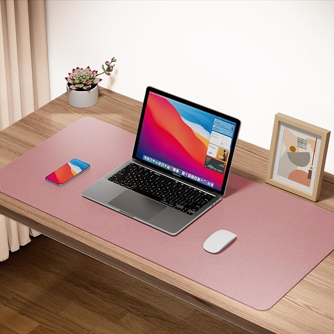 Boutilon Leather Desk Pad 47"x 24" Non-Slip Mouse Pad,Business Desk Pad,Extended Table Protector for Keyboard and Mouse,Desk Writing Pad for Office Home Working Decor (XXXL-Pink)