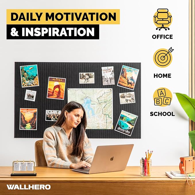 Large Bulletin Board, Tack Board, 59"x36" | 15 Pack | Wall Pin Board, Cork Board Alternative for Walls, Tablero de Corcho para Pared, Cord Board for Wall (Black Slats)-DeskLoop Office