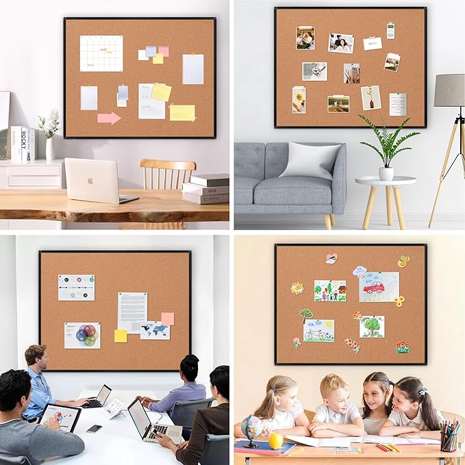 Board2by Extra Large Cork Bulletin Board 48" X 48", Black Aluminum Framed 4'x4' Corkboard for Wall, Wall Mounted Notice Pin Board with 18 Push Pins for School, Home & Office-DeskLoop Office