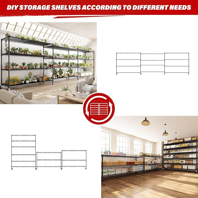 REIBII 60''W X 82.6" H Steel Heavy Duty Wire Shelving Unit - Image 9