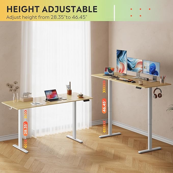 DEVAISE 71 Inch Electric Standing Desk, 3 Adjustable Height Stand up Desk for Home Office, Ergonomic Sit to Stand Desk with LED Touchscreen, Headphone Hook, 3 Memory Preset Computer Desk (Maple)-DeskLoop Office