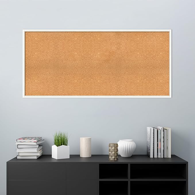 Amanti Art Natural Cork Board for Wall, 27x59 Vision Board with White Frame, Oversize Corkboard Office Decor for Home Organization, Modern Corkboard Pinboard to Display Items for Home Organization in-DeskLoop Office