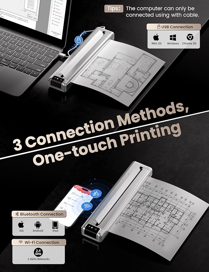 Phomemo Q302 Upgraded Portable Printers Wireless for Business, Ultra-Small Bluetooth Printer for Mobile Printing, 2400mAh Battery can Reverse Charging, 300dpi Inkless Printer Support 8.5X11 US Letter-DeskLoop Office