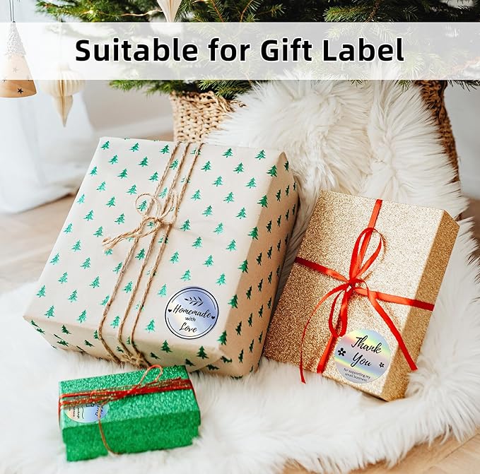 2'' Circle Thermal Labels, Holographic Sliver 400pcs Round Thermal Printer Labels, Multi-Purpose Stickers for Logo Design, Name/Price Tag, Address, QR Code-DeskLoop Office