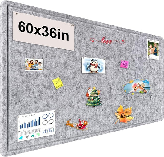 Large Bulletin Board, Foldable 60x36 Inches Cork Board Alternative, Large Felt Board Decorative Pin Board for Wall, Foldable Photo Board Self-Adhesive Vision Board with 36 Pushpins Light Gray-DeskLoop Office