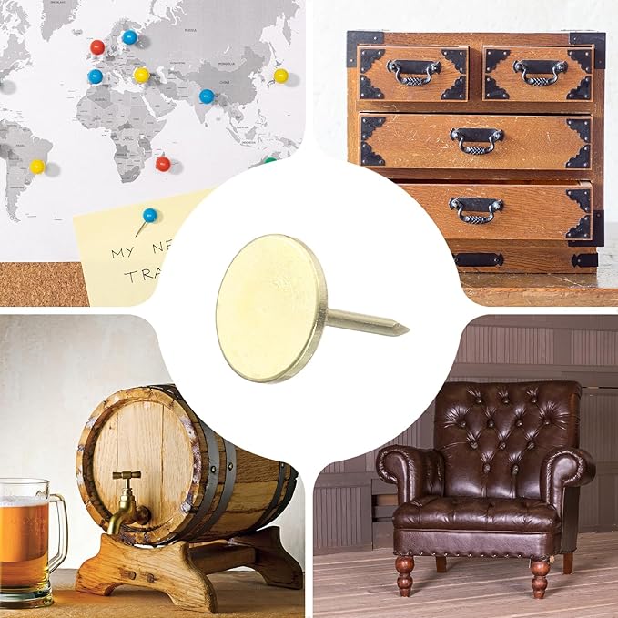 uxcell 100Pcs Upholstery Tacks, 11mmx15mm Flat Head Thumb Tack Decorative Furniture Nails Push Pins for Furniture Sofa Headboards, Gold-DeskLoop Office