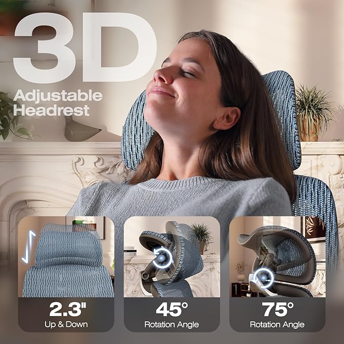 ELABEST X100 Ergonomic Office Chair with Footrest, Big and Tall Home Desk Chair with 5D Flip-Up Arms, Adjustable 8D Lumbar Support,High Back Rolling Computer Chair, Swivel Mesh Chairs (Oaxaca Blue)-DeskLoop Office