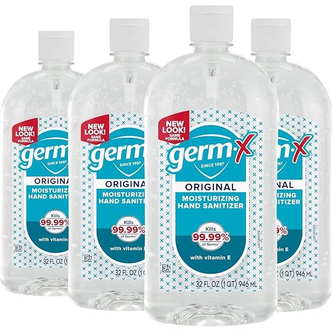 Germ-X Original Hand Sanitizer, Back to School Supplies, Non-Drying Moisturizing Gel with Vitamin E, Instant and No Rinse Formula, Large Family-Size Flip Top Bottle, 32 Fl Oz (Pack of 4)-DeskLoop Office
