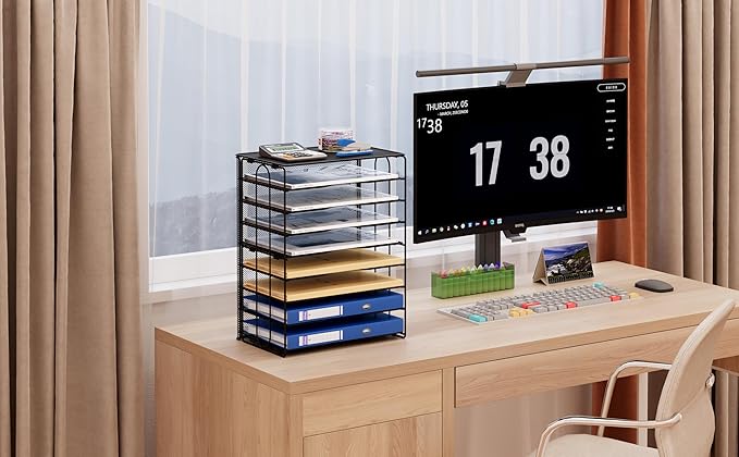 EasyPAG Mesh Desk Tray Organizer 8 Slot Classroom Office Desktop File Paper Sorter, Black-DeskLoop Office