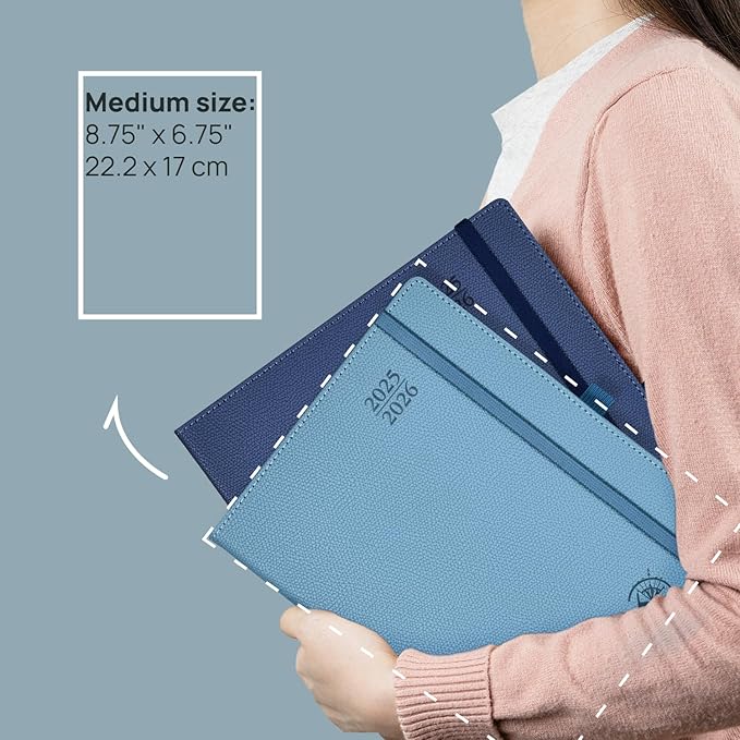 POPRUN Planner 2025-2026 (Medium 6.75''x 8.75''), Horizontal Weekly Notebook Jul.2025 - Jun.2026, Academic Appointment Book with Monthly Tabs, Leather Hardcover, Inner Pocket, 100 GSM - Black-DeskLoop Office