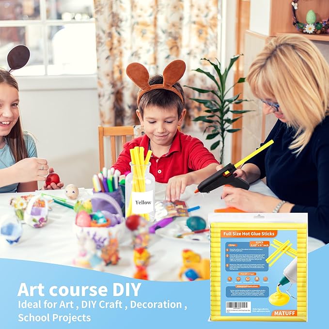 MATUFF Yellow hot Glue Sticks Full Size 0.43” Dia x 8” Long, 52 pcs Hot melt Adhesive Glue Sticks, All-Purpose Colored Glue Gun Sticks for Christmas Decoration Crafts Arts School Home Repair Bonding-DeskLoop Office