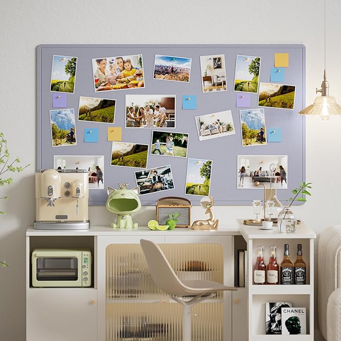 MaxGear Extra Large Bulletin Board 60" x 36", Foldable Felt Board Vision Board Supplies, Cork Board for Office, Home, School, Small Pin Boards for Walls Decorative Display Board Moonlight Gray-DeskLoop Office