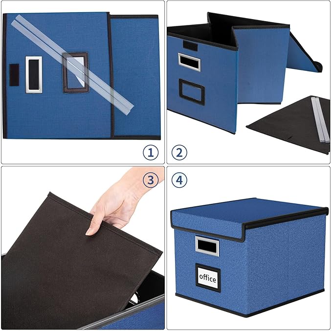 Huolewa Decorative File Organizer Box Office Document Storage with Lid, Portable Collapsible Linen Hanging Filing & Storage Boxes for Office/Decor/Home (Royal Blue) - 14.9 x 12.7 x 10.8 inch - 1Pack-DeskLoop Office