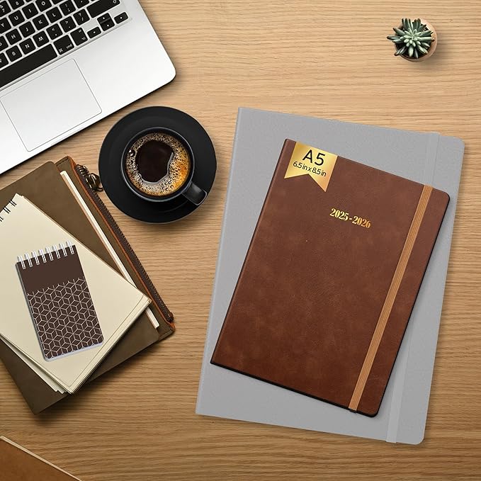 Ensight 2025-2026 HARDCOVER Leather Planner Weekly & Monthly - 6.5x8.5 Inches - Academic Planner Business Personal or Student - Pen Holder, Thick Paper, July 2025 - June 2026 (Brown)-DeskLoop Office