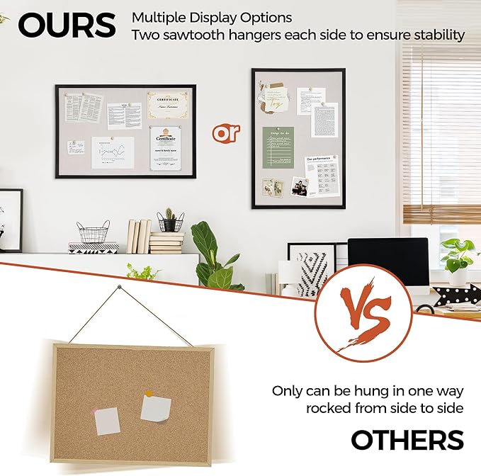 Fun Memories Cork Board Bulletin Board for Office, 20" x 30" Pine Wooden Framed Corkboard, Wall Mounted Notice Pin Board for School Home & Office, Black-DeskLoop Office