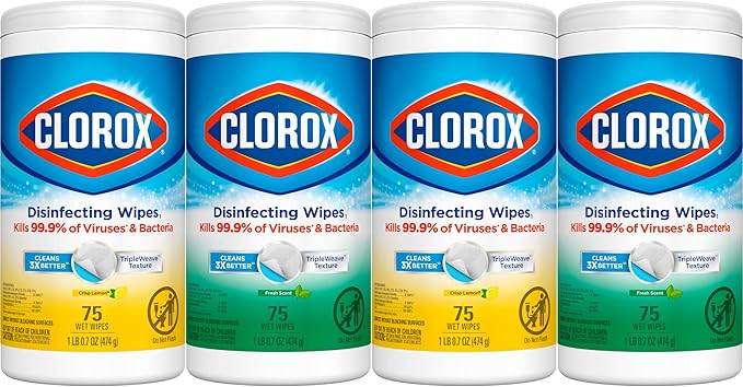 Clorox Disinfecting Wipes Value Pack, Bleach Free Cleaning Wipes, Dorm Room Essentials, 75 Count Each, Pack of 4-DeskLoop Office