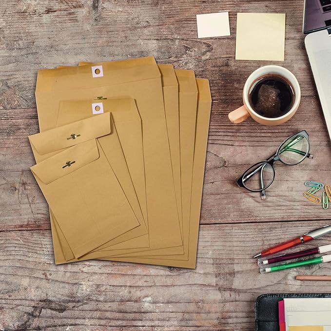 Frienda 4 Sizes Clasp Envelopes Kraft Paper Catalog Clasp Envelope with Closure for Filing, Storing or Mailing Documents, 50 Pieces(5 x 7 In, 6 x 9 In, 9 x 12 In, 10 x 13 In,Brown)-DeskLoop Office