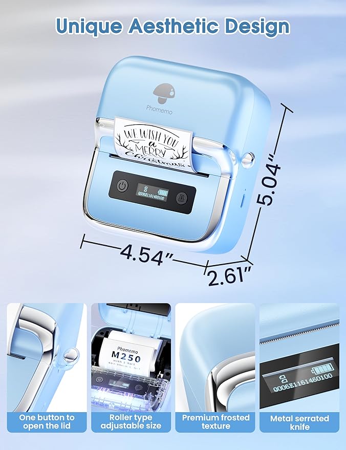 Phomemo M250 Label Maker, 3" Thermal Barcode & Address Printer - Portable Label Maker for Business, Home & Logos, Sticker Printer Compatible with Phones & PCs, with 100 Labels, 40x30mm-DeskLoop Office