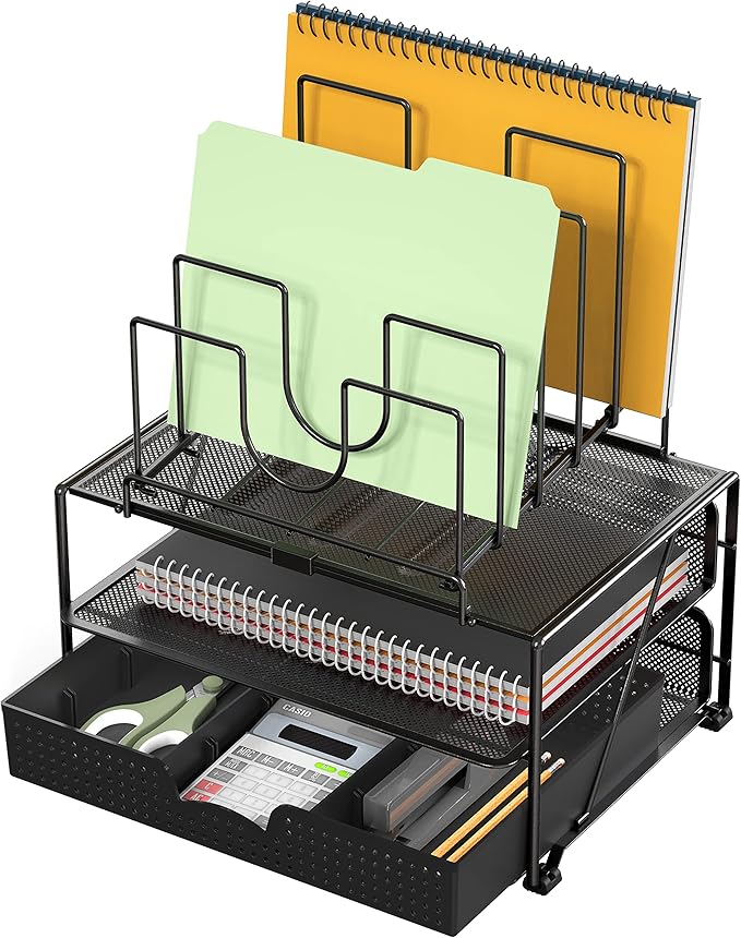 Deco Brothers Desktop File Organizer with Double Tray and 5 Folder Stand, Black-DeskLoop Office