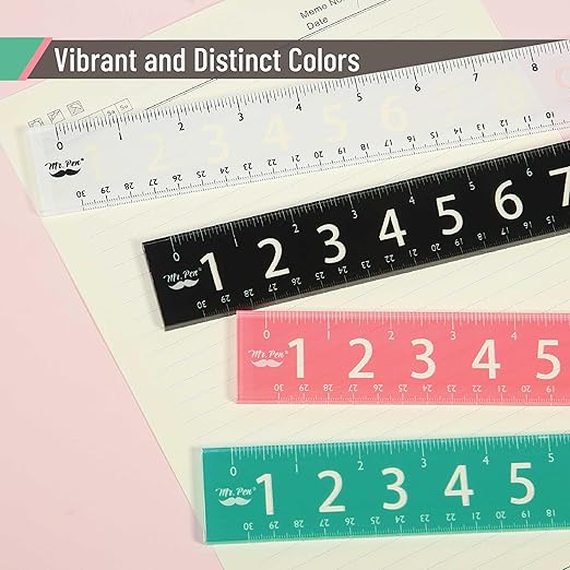 Mr. Pen- Plastic Rulers with Large Numbers, 12-Inch, 4 Pack, Metric & Imperial, Colorful Rulers for Kids, Ruler 12 Inch, Metric Ruler, mm Ruler, Rulers 12 Inch Ruler, Rulers for Kids-DeskLoop Office
