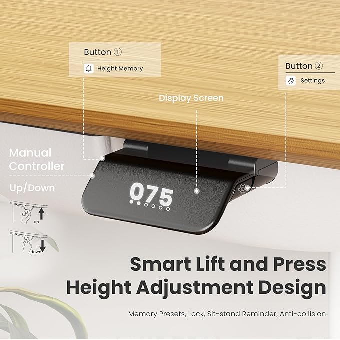COLAMY Electric Adjustable Standing Desk – 48 x 28 Inch Sit Stand Desk with Drawer & Cable Management, Dual Motor Lift System, Ergonomic Footrest, Home Office Table (Veneer Desktop, Oak + White)-DeskLoop Office
