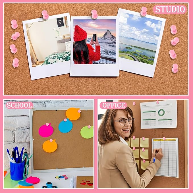 220 Count Pink Push Pins, Standard Plastic Head Steel Point Thumb Tacks Decorative Push Pins for Cork Board Wall Hanging-DeskLoop Office