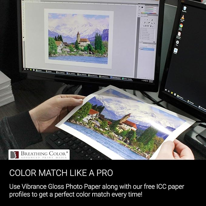 Vibrance Gloss Photo Printer Paper 10 mil 255 gsm Glossy Finish Premium Photo Paper Roll on 3in Core 17 inches x 10 feet Works with Most Inkjet Printers Including Professional Makes and Models-DeskLoop Office