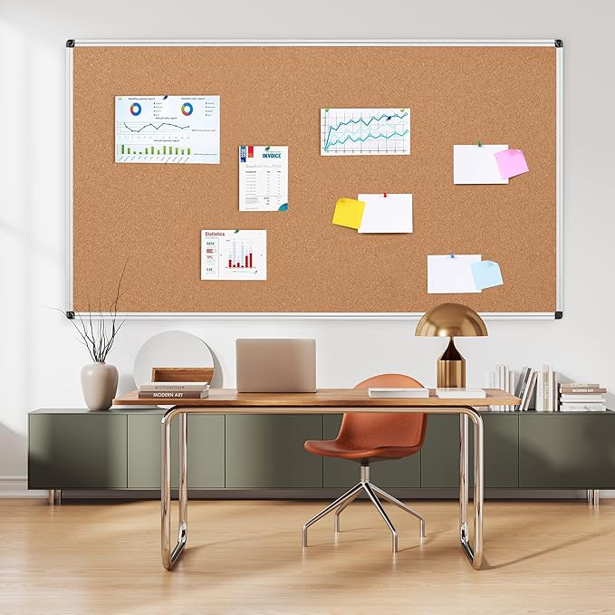 Board2by Extra Large Cork Bulletin Board 72" X 48", Silver Aluminum Framed 6'x4' Corkboard for Wall, Wall Mounted Notice Pin Board with 18 Push Pins for School, Home & Office-DeskLoop Office