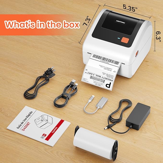 Bluetooth Thermal Shipping Label Printer - D450BT Thermal Label Printer 4x6 for Small Business & Shipping Packages, Compatible with iPhone, Android, iPad, Windows, macOS, Chrome, USPS, Amazon-DeskLoop Office
