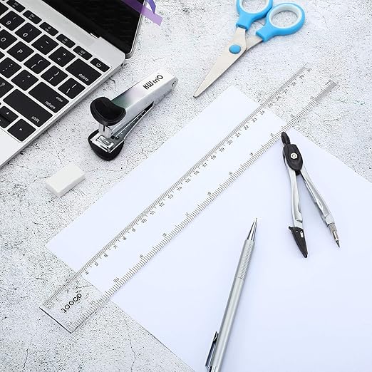 EBOOT 2 Pack Plastic Ruler Straight Ruler Plastic Measuring Tool for Student School Office (Clear, 12 Inch)-DeskLoop Office