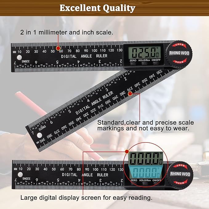 Digital Angle Finder Protractor, Angle Finder Ruler with 7inch/200mm, Angle Measuring Tool for Woodworking/Carpenter/Construction/DIY Measurement(2 Batteries Included) (Enhanced ABS)-DeskLoop Office