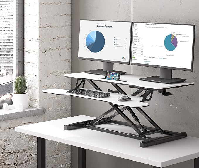 FITUEYES Height Adjustable Standing Desk 36” Wide Sit to Stand Converter Stand Up Desk Tabletop Workstation for Dual Monitor Riser FSD309103WW-DeskLoop Office