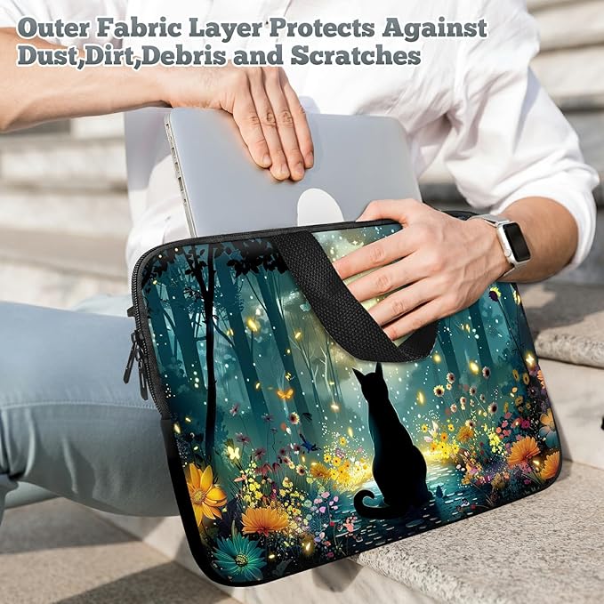 Laptop Sleeve Case Bag 15 inch, Glowworm Cat Slim Carrying Case Durable Handbag Travel Laptop Bag for 15 inch MacBook Air M3/M2/15 Pro/Surface Laptop 7/6/5/4/3/ Dell XPS 15 Plus