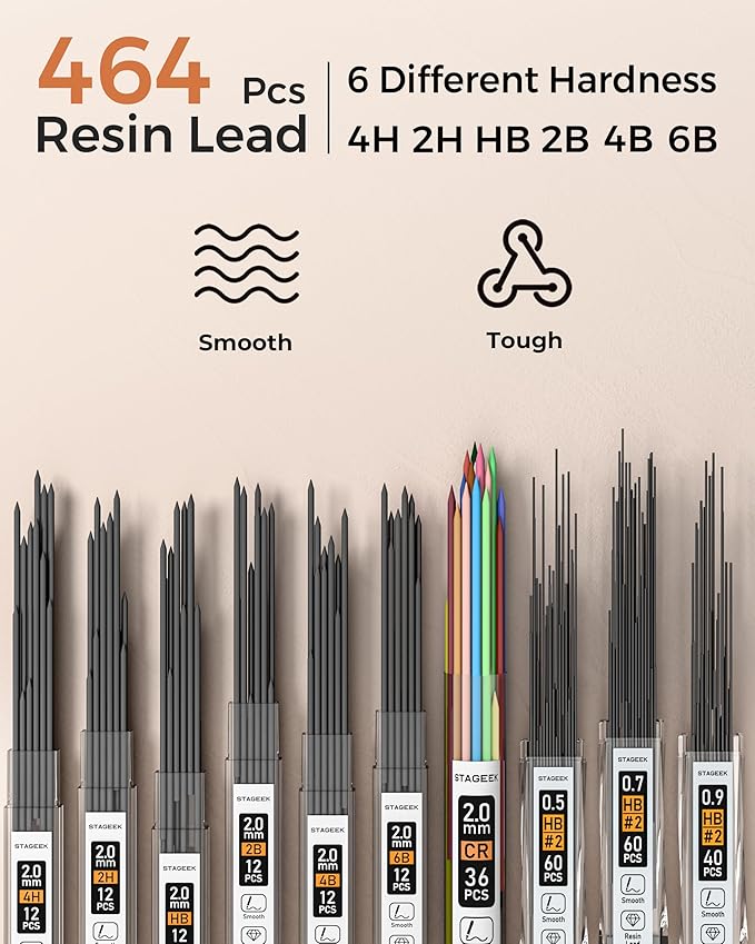 30PCS Art Mechanical Pencil Set with Leather Bag, Metal Artist Lead Pencil 0.5, 0.7, 0.9 mm, 3PCS 2mm Sketching Pencil (4H 2H HB 2B 4B 6B Color) with 464PCS Graphite Lead Refills for Drawing-DeskLoop Office