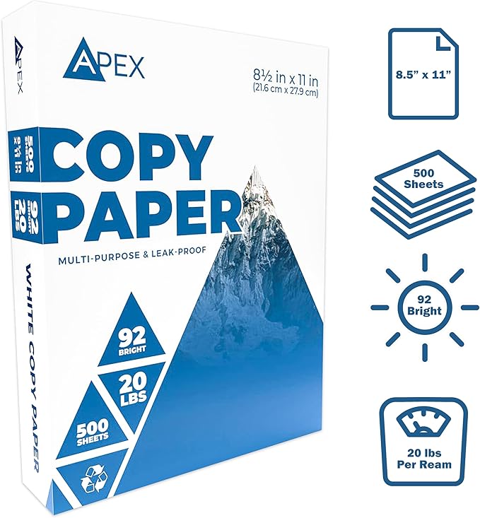 Copy Paper, Printer Paper, 20lb Multipurpose, Printer Paper 8.5 x 11 White, 92 Bright, White Paper, Office Supplies, 500 Sheets Per Ream (10 Reams Case 5000 Sheets)-DeskLoop Office
