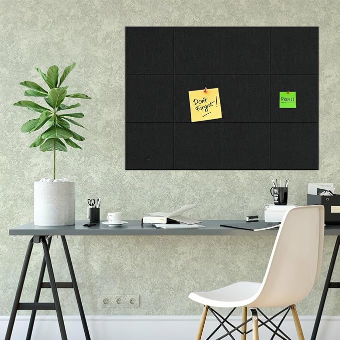 12-Pack Large 48"x36" Cork Board for Office & Walls - Self-Adhesive Felt Wall Tiles with Push Pins | Reusable Tack Board for Home Decor | Removable Alternative to Traditional Cork Bulletin Boards