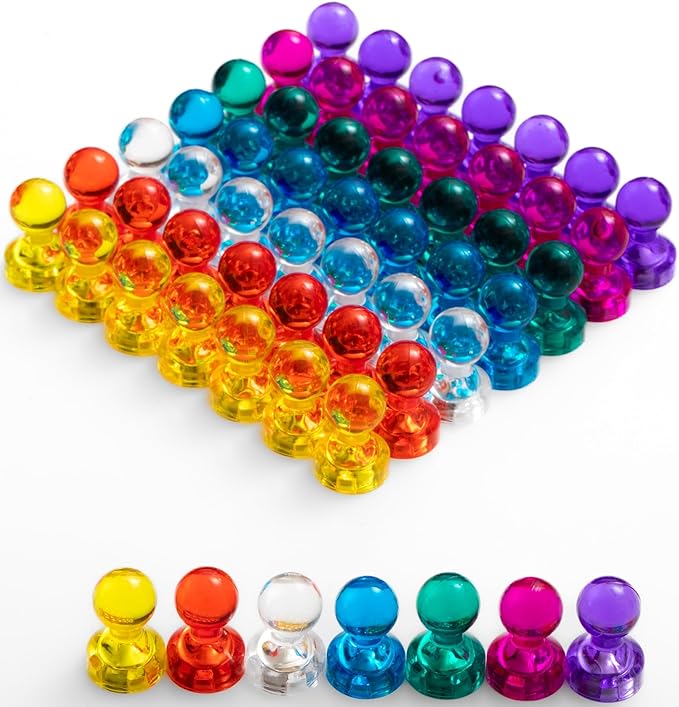 56 Colorful Magnets for Whiteboard | 7 Assorted Color Strong Push Pin Magnets | Perfect Magnetic Push Pins to use as Refrigerator Magnets, Whiteboard Magnet, Classroom Magnet-DeskLoop Office