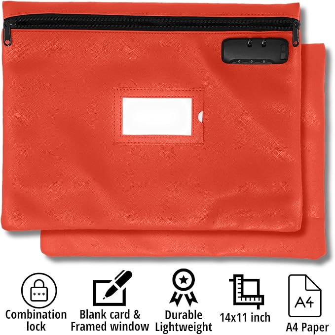 Red Notary Bag with Lock | 14x11 inch | Zipper Document Bag | Locking Case for Notary Kit, Stamp, Embosser, Ink Pad, and Valuables-DeskLoop Office
