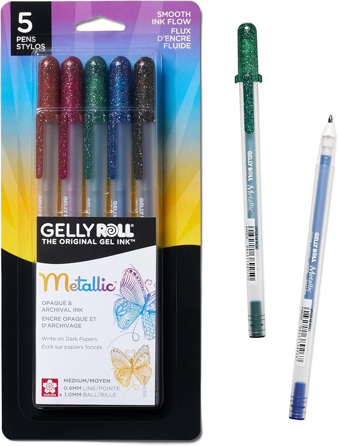 SAKURA Gelly Roll Metallic Gel Pens - Pens for Scrapbook, Journals, or Drawing - Dark Metallic Ink - Medium Line - 5 Pack-DeskLoop Office