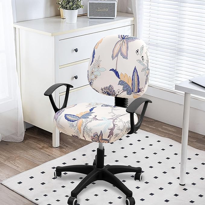 Smiry Stretch Printed Office Computer Chair Covers, Universal Washable Removable Desk Rotating Chair Slipcovers Protector, Seat + Backrest Cover - Beige-DeskLoop Office