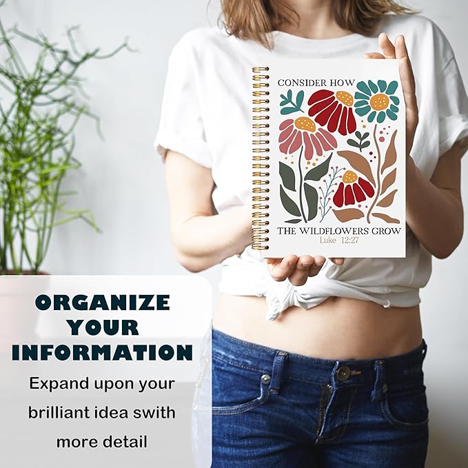 BearCake Boho Floral Christian Notebook Journal, Inspirational Christian Gifts for Women, Luck 12:27 Bible Religious Journal for Women, Flower Scripture Hardcover Spiral Notebook 5.5x8.3-DeskLoop Office