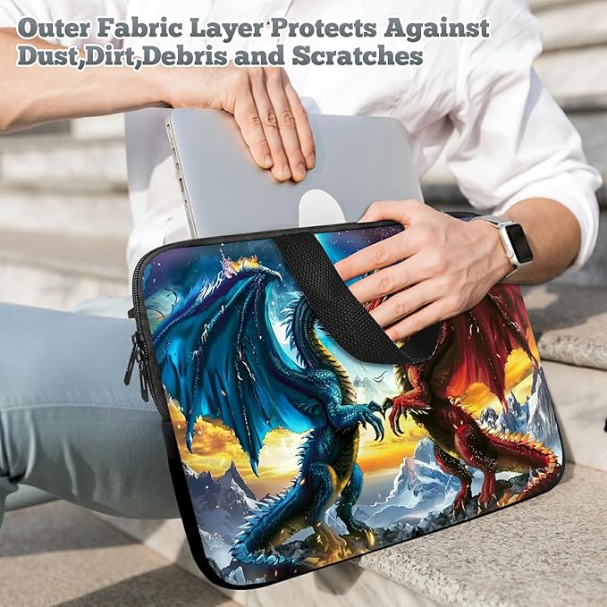 Laptop Sleeve Case Bag 15 inch, Blue Red Dragons Slim Carrying Case Durable Handbag Travel Laptop Bag for 15 inch MacBook Air M3/M2/15 Pro/Surface Laptop 7/6/5/4/3/ Dell XPS 15 Plus