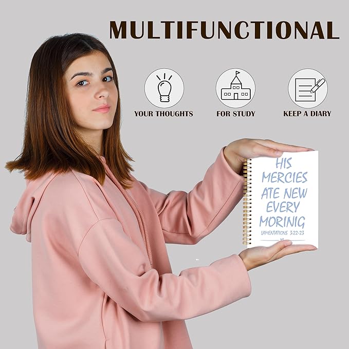 Qabliqo Trendy Blue Christian Spiral Notebooks, His Mercies Are New Every Morning Bible Journal, Religious Scripture Journals for Writing, Bible Verse Notebook for Note Taking, 5.5x8.3 Inch-DeskLoop Office