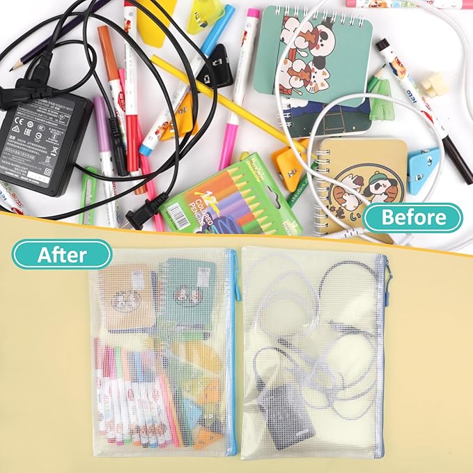 12pcs Mesh Zipper Pouch Bags, Extra Large A3 Puzzle Bag for Organizing, 12 Colors, 12 Packs, Classroom Must Have Storage Bag, File Bags for School, Board Games and Office Supplies