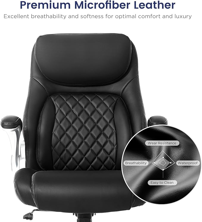 Nouhaus Ergonomic Office Chair Premium Microfiber Leather Adjustable Lumbar Support & Armrests, High Back Comfy Desk Gaming Chairs Executive Computer Swivel Chair Tilt Function(Posture,Black)-DeskLoop Office