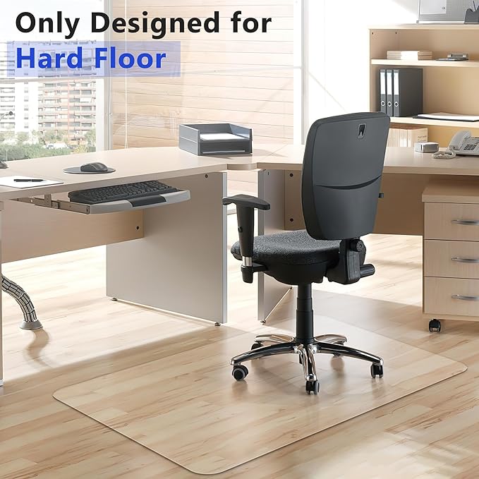 BesWin Large Office Chair Mat for Hardwood Floor, 63"×51" Fully Clear Desk Chair Mat for Rolling Chairs, Heavy Duty Floor Protector Mat for Home Office, Easy Glide, Flat Without Curling (Rectangle)