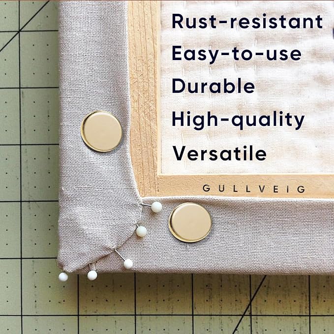 Gullveig Golden Push Pins and Thumb Tacks: Heavy Duty Flat Upholstery, Long Carpet Tacks, and Decorative Nails for Wood and Fabric, 50 Count-DeskLoop Office