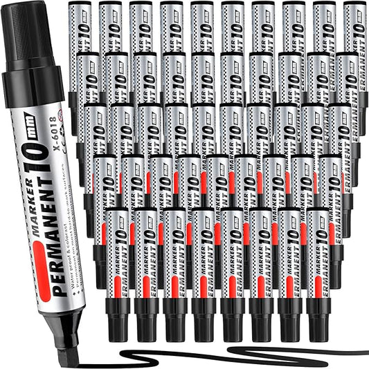 Thenshop 48 Pcs Jumbo Size Permanent Markers Bulk Waterproof Chisel Tip Marker Pens for Industrial Use Work on Wood Metal Plastic Stone Glass(Black)-DeskLoop Office